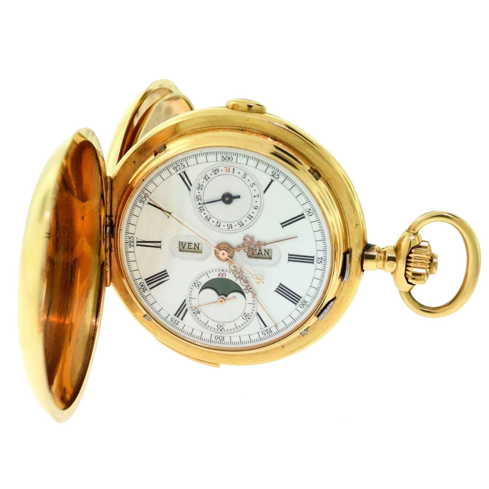 Vintage Swiss 18k Yellow Gold Quarter Repeater Pocket Watch For Sale