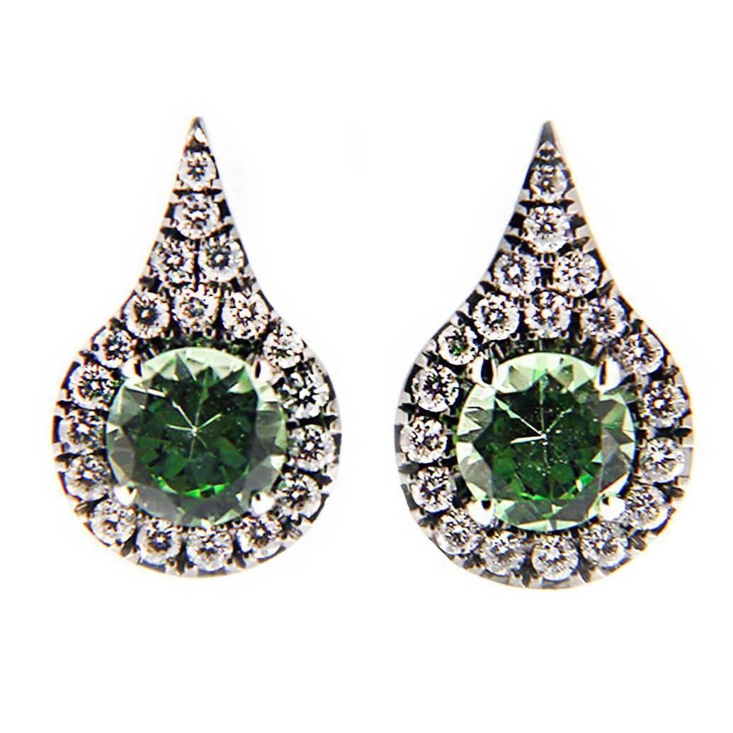 Jona Mint Green Grossular Garnet White Diamond 18 Karat White Gold Earrings