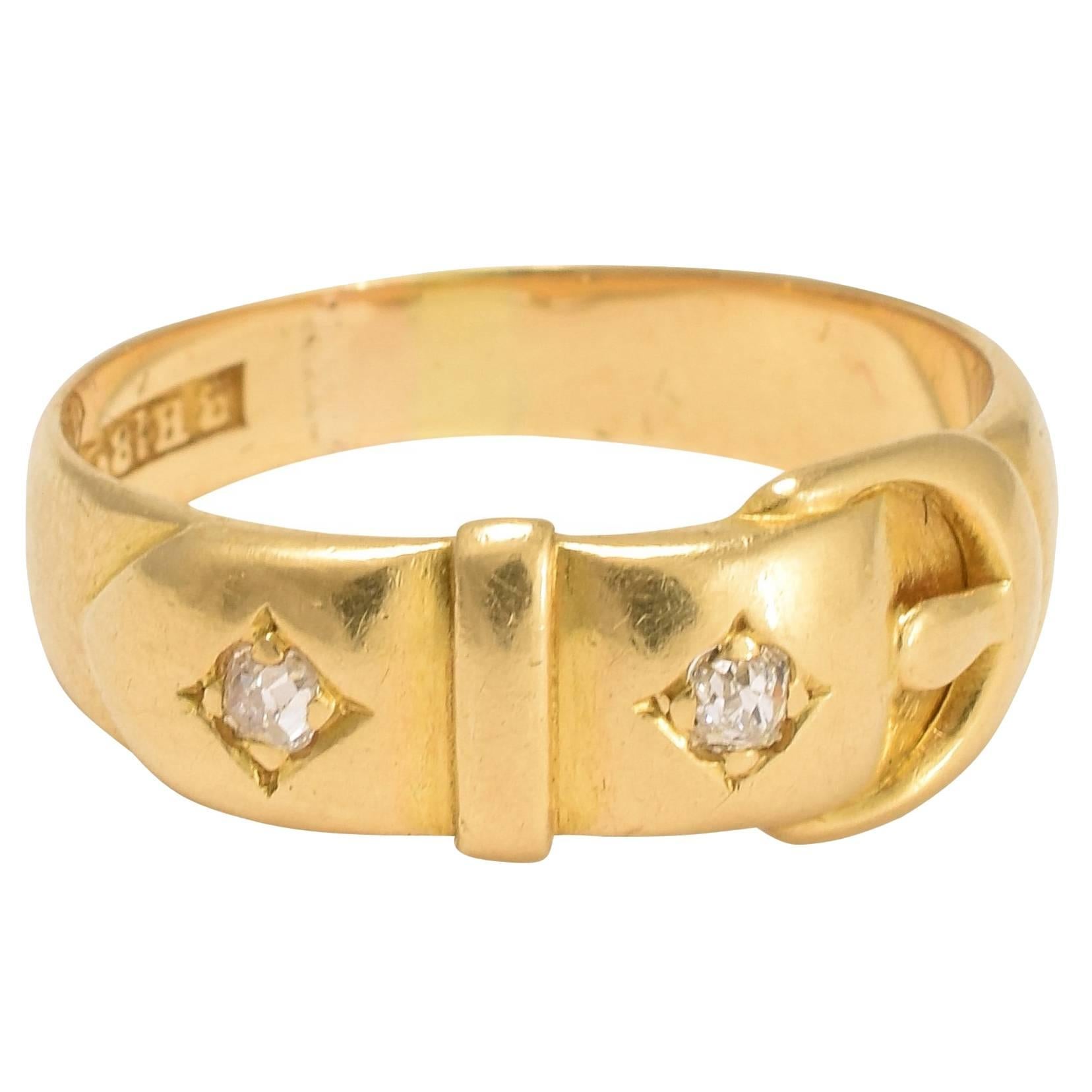 Antique Victorian Two Diamond Gold Buckle Ring