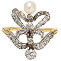 Edwardian Diamond Pearl Belle Époque Ring
