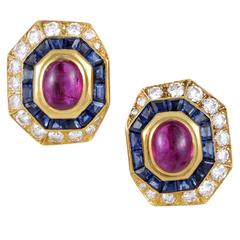 Van Cleef & Arpels Ruby Sapphire Diamond Gold Clip-on Earrings