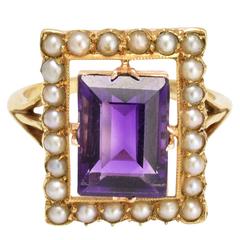 Edwardian Amethyst Pearl Cluster Ring