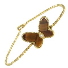 Van Cleef & Arpels Tiger's Eye Diamond Gold Butterfly Bangle Bracelet