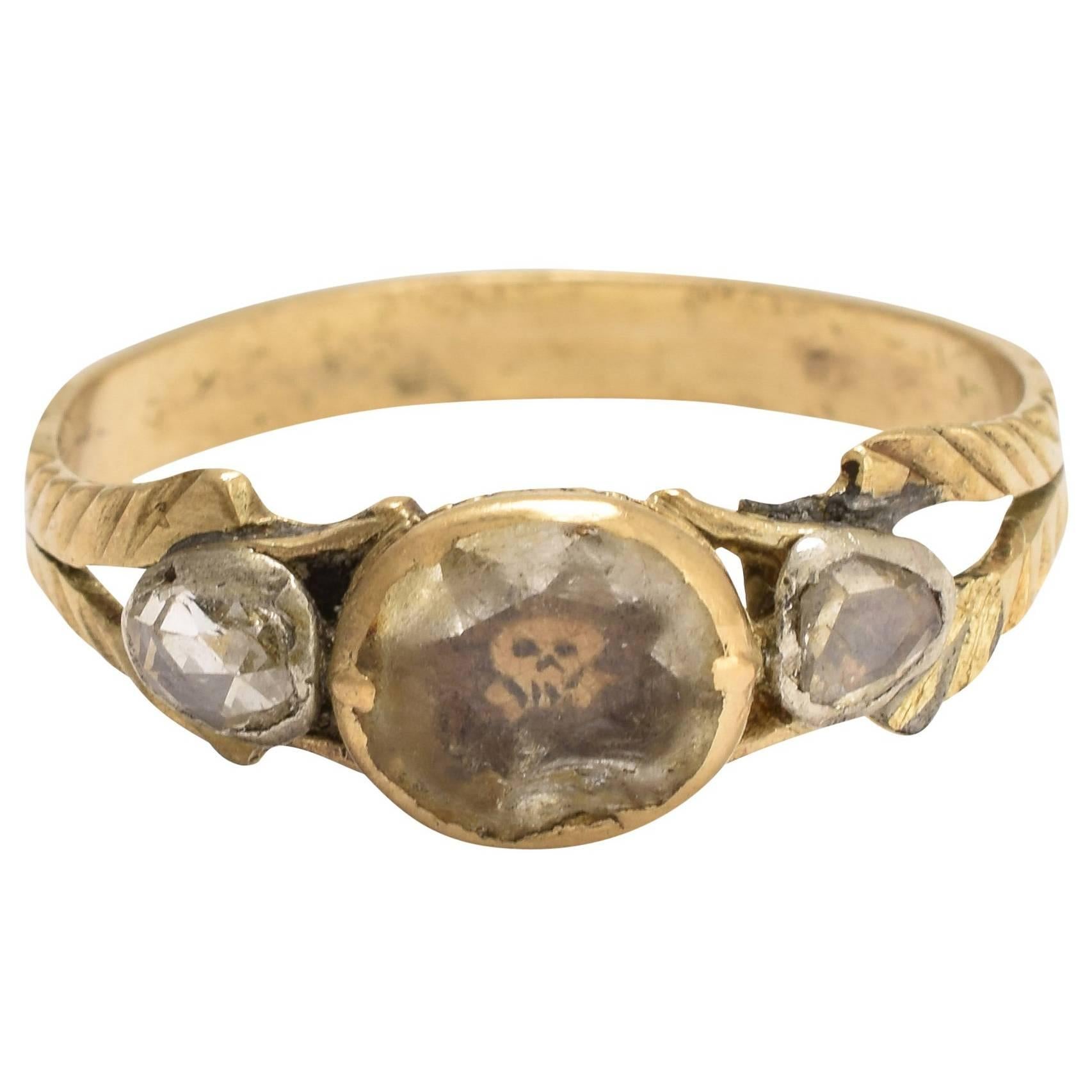 17th Century Stuart Crystal Diamond Memento Mori Skull Ring