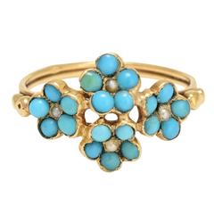 Antique French Turquoise Pearl Flower Ring