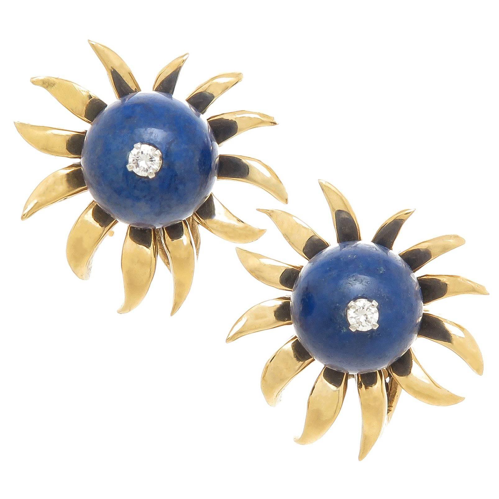 1980s Tiffany & Co. Jean Schlumberger  Lapis Diamond Gold earrings