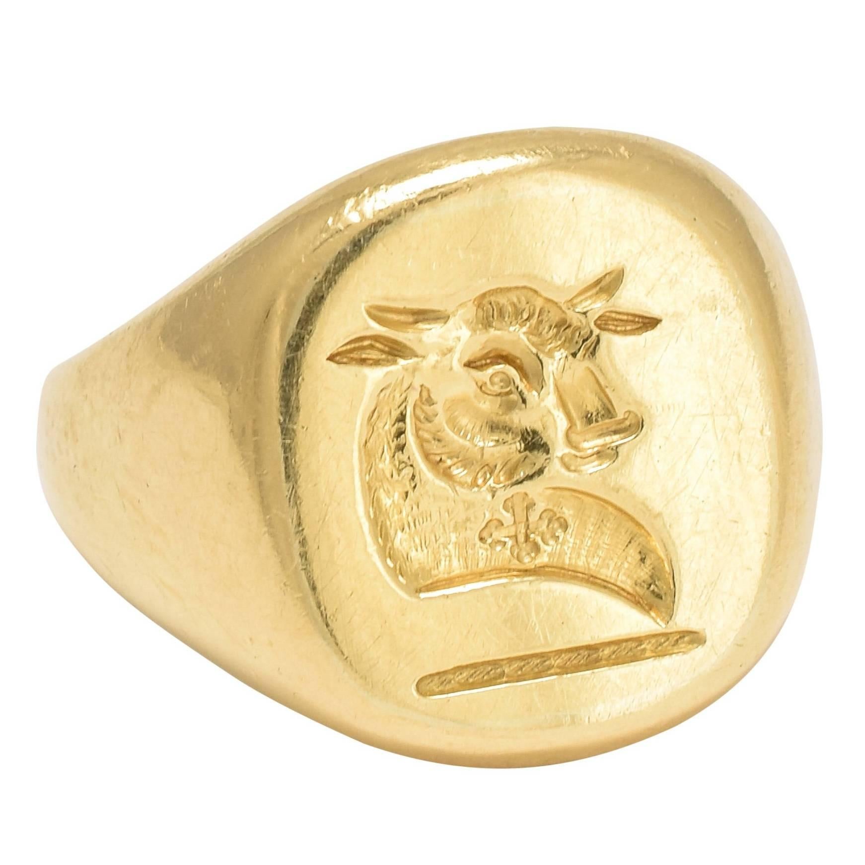 1920s Heraldic Bull Signet Ring