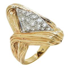 1970s Sculptural Diamond Two Color Gold Ring 1970s Sculptural Diamond Two Color Gold Ring