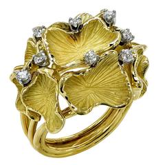 1970s Diamond Gold Flower Ring 1970s Diamond Gold Flower Ring