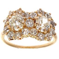 Two Stone Diamond Cluster Gold Ring Vintage Two Stone Diamond Cluster Gold Ring