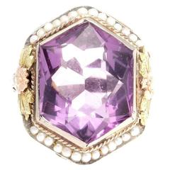 Amethyst Seed Pearl Gold Ring