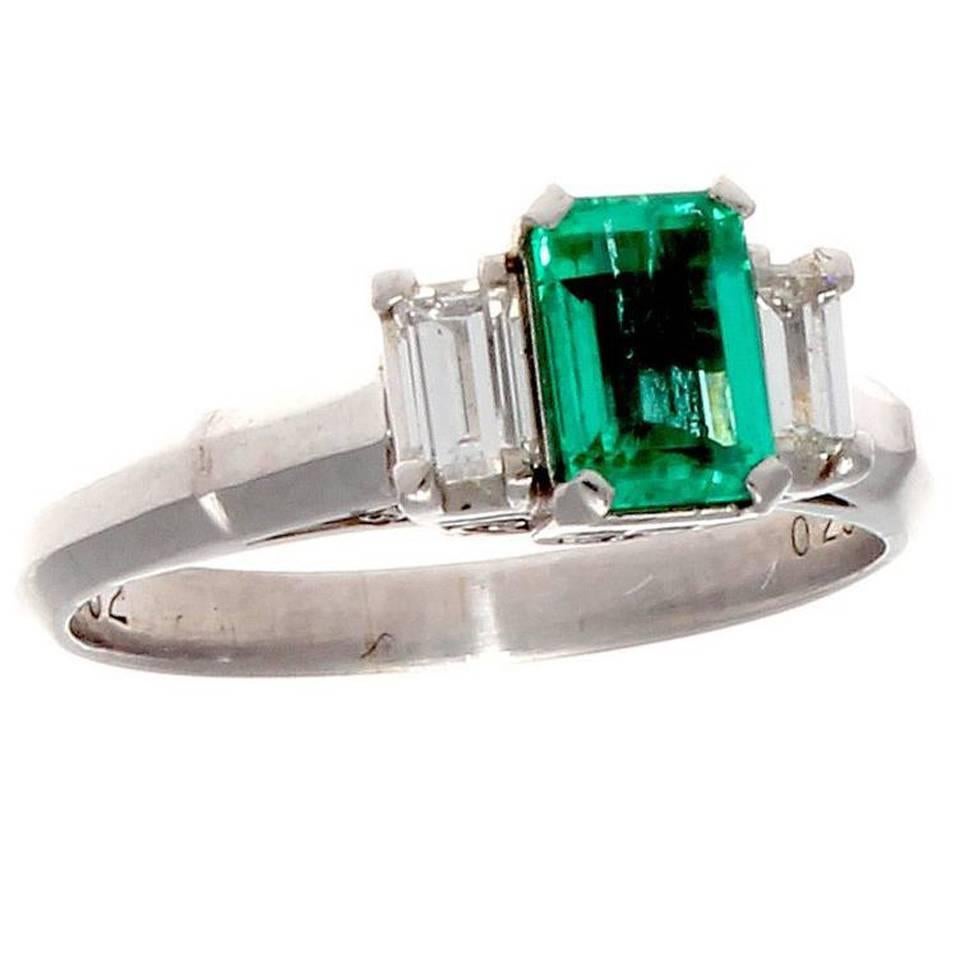 Emerald Diamond Platinum Engagement Ring