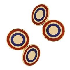 1960s Italian Blue and Red Enamel Gold Cufflinks 6