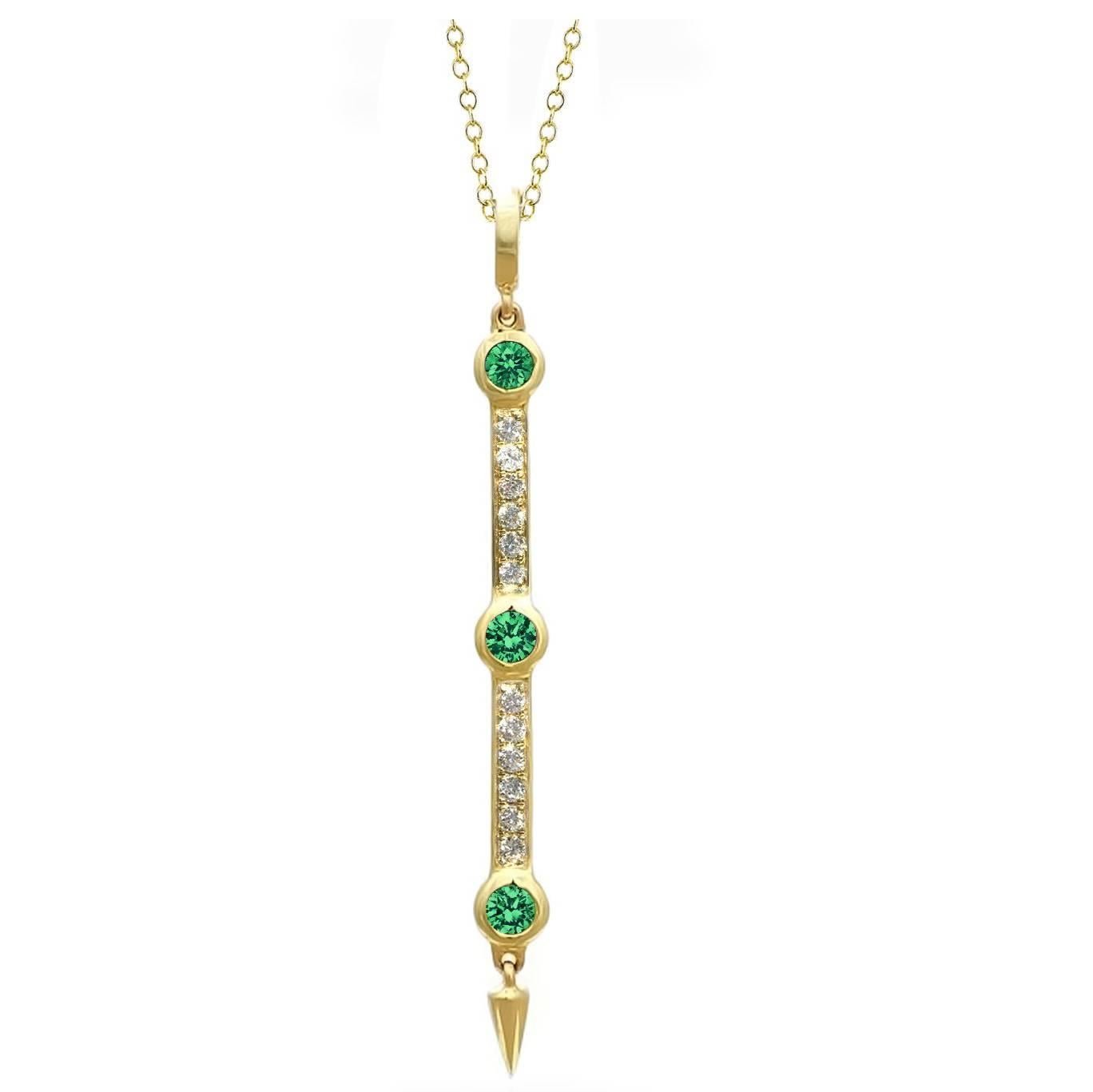 Tsavorite Garnet Diamond Gold Dagger Drop Pendant Necklace