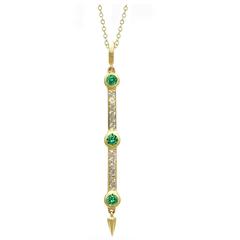 Tsavorite Garnet Diamond Gold Dagger Drop Pendant Necklace