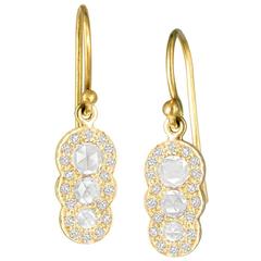Kothari Rose Cut and Brilliant Cut White Diamond Gold Earrings