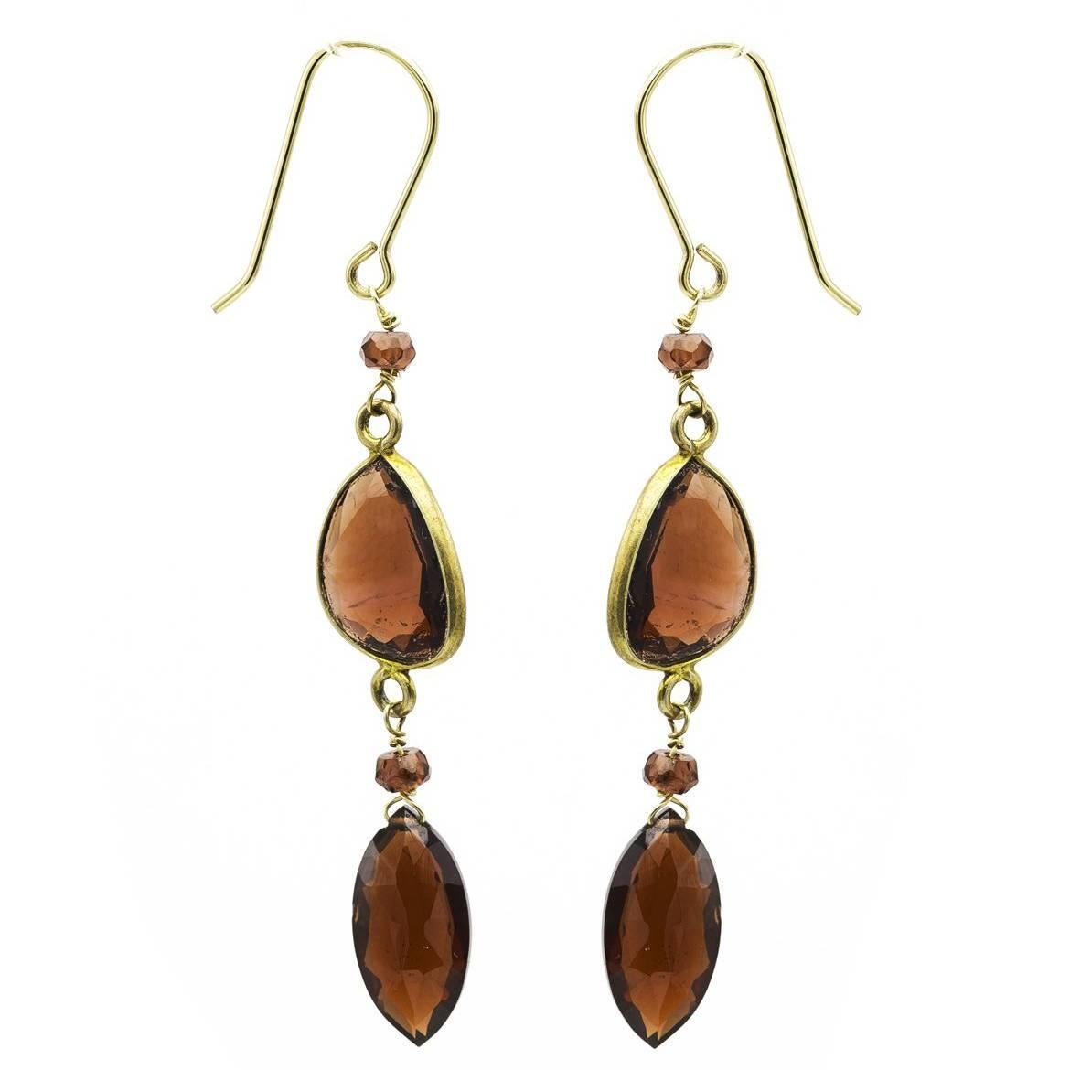 Marquise Faceted Garnet and Gold Dangle Drop Earrings