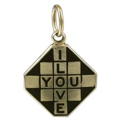 1940s I Love You Enamel Gold Checkerboard Charm 4