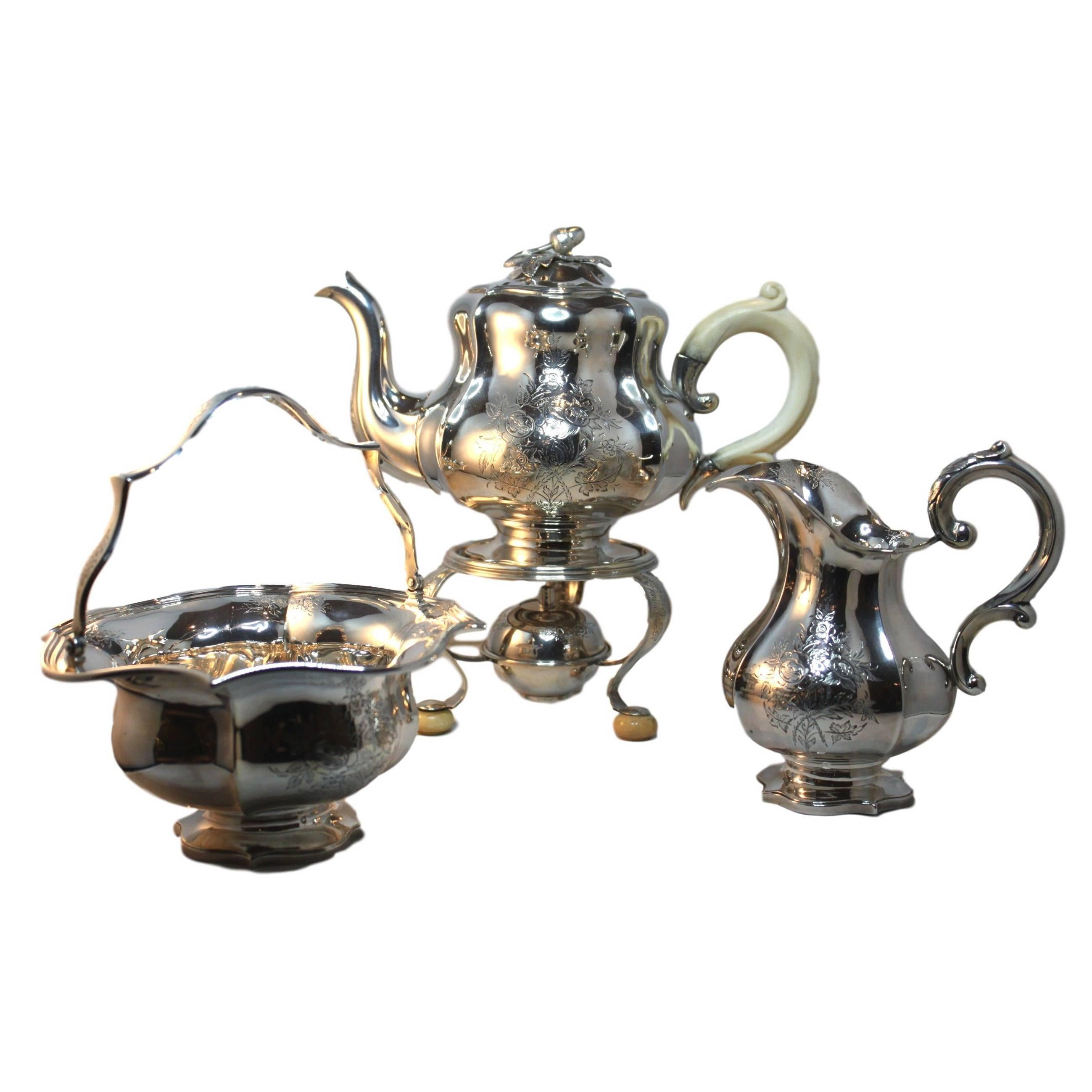 Antique 1890s Bonebakker Silver Tea Set For Sale