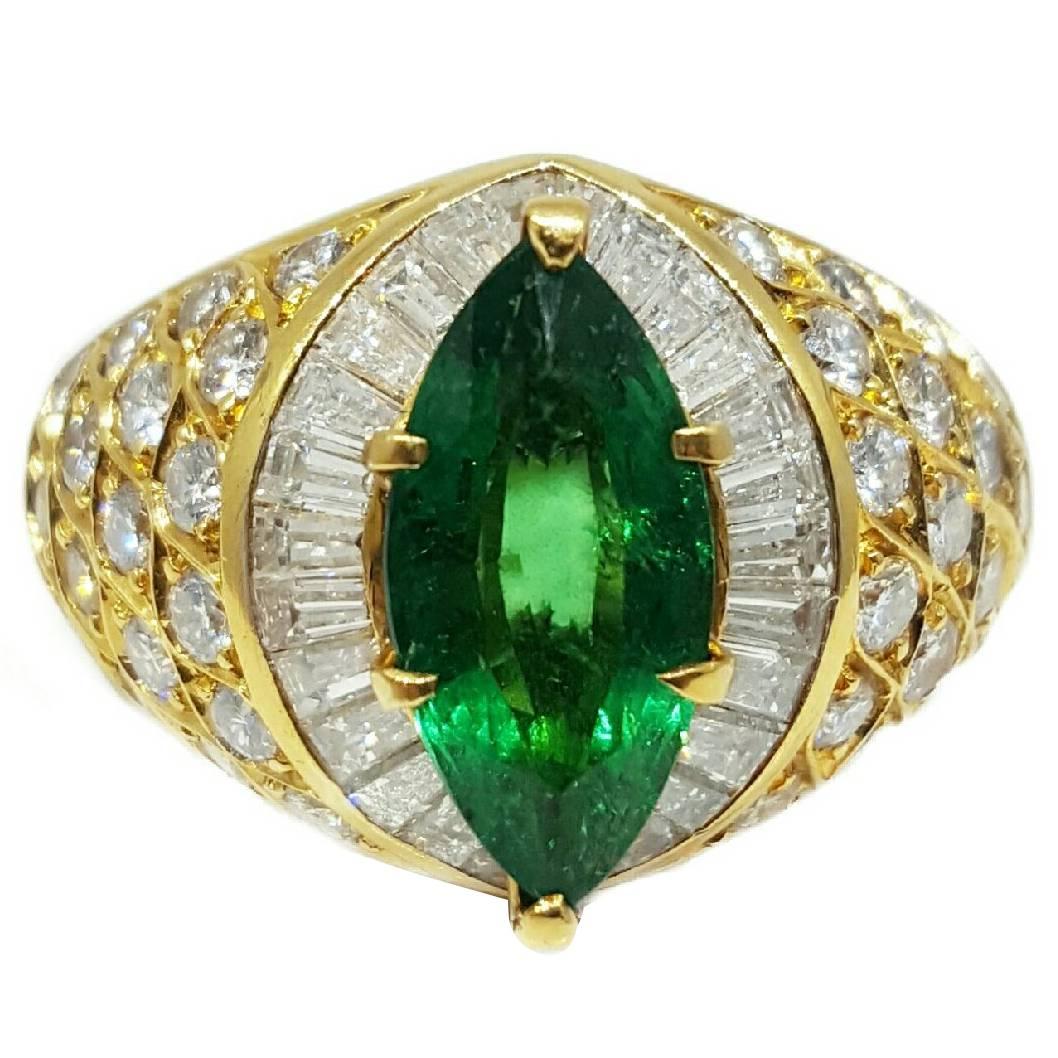 Exquisite Emerald Diamond Gold Ring