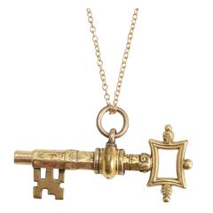 Antique Victorian Chased Gold Key Pendant
