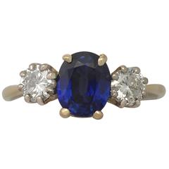 1980s 1.19 Carat Sapphire and Diamond Yellow Gold Trilogy Ring