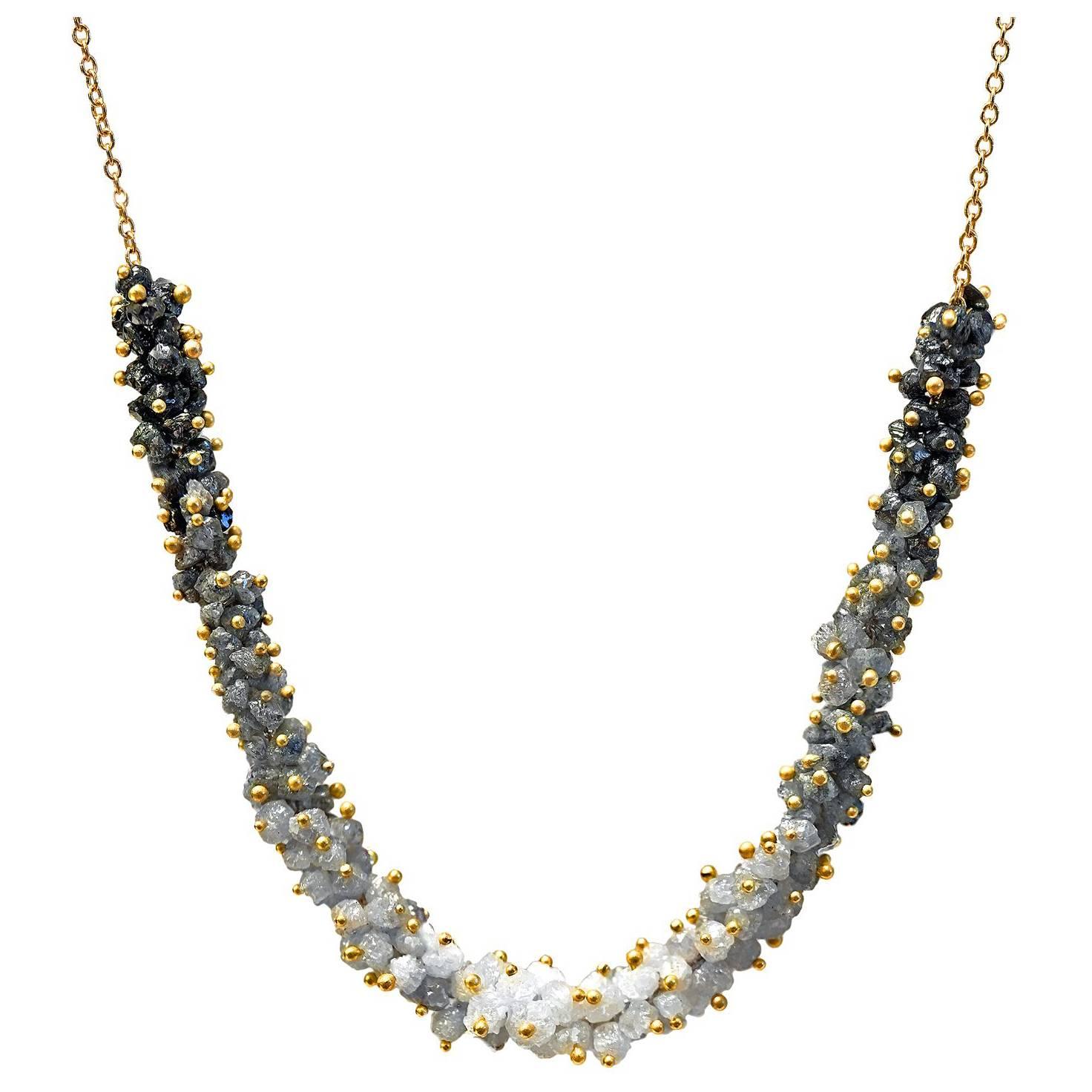 Rebecca Overmann Intricate 15 Carat White Gray Black Diamond Gold Ombre Necklace