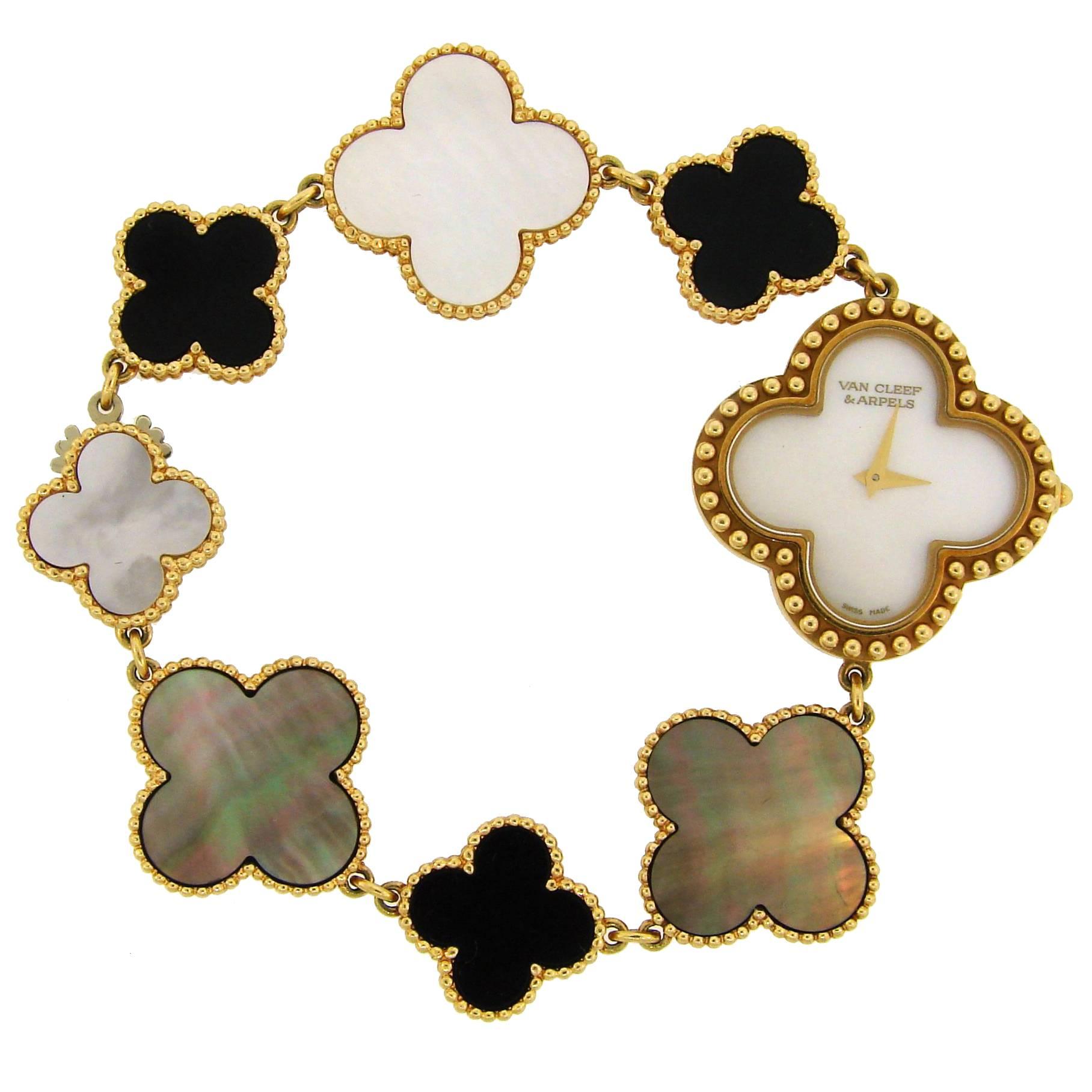 Van Cleef & Arpels Alhambra Gold Mother-of-Pearl Ladies Bracelet Wristwatch VCA