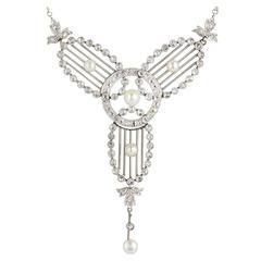 Art Deco Diamond, Pearl & Platinum Necklace 10