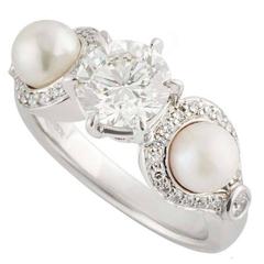 Rosendorff Diamond & Pearl Ring in White Gold 1.20 Carat 8