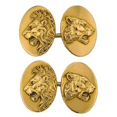 Art Deco Lion and Lioness Oval Gold Cufflinks