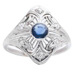 Antique Art Deco Sapphire Diamond gold Filigree Ring