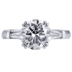 GIA Certified 3.04 Carat Diamond and Baguette Platinum Engagement Ring