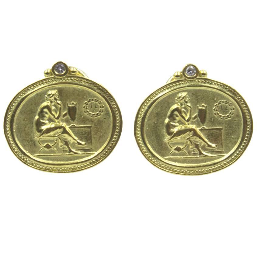 SeidenGang Diamond Gold Athena Carved Earrings