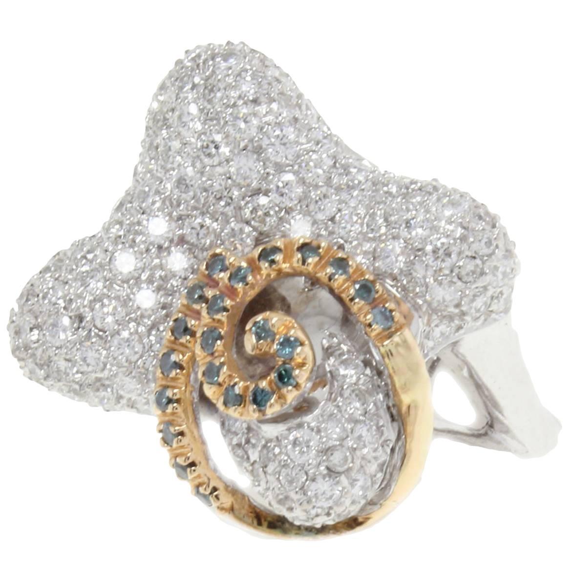 Diamonds 18 kt  White and Yellow Gold Fashion Ring For Sale