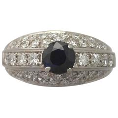 1960s Sapphire and Diamond White Gold Cocktail Ring 5