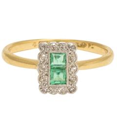 Edwardian Emerald Diamond Cluster Ring 8