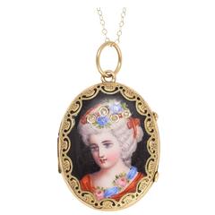Antique Victorian Swiss Enamelled Portrait Locket Antique Victorian Swiss Enamelled Portrait Locket