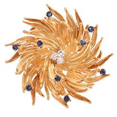Tiffany & Co. Sapphire Diamond Gold Floral Motif Pin Brooch 9