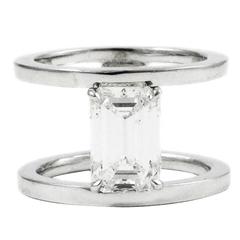 J. Birnbach Modern 2.09 Carat GIA Emerald Cut Diamond Platinum Bar Ring 10