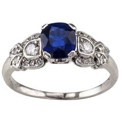 Vintage Art Deco Sapphire Diamond Platinum Ring