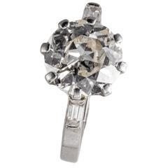 Antique 3 Carat Old Round Cut Diamond Platinum Solitaire Ring