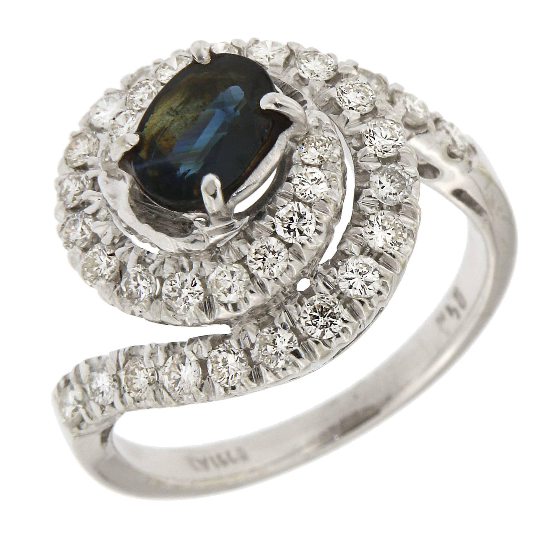 Sapphire Diamond Gold Twist Ring, 1950s
