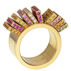 Cartier Paris Sapphire Diamond Gold Articulated Kinetic Fan Band Ring 2