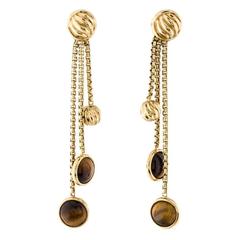 David Yurman Tiger's Eye 18 Karat Yellow Gold Dangle Earrings