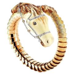 Roberto Coin Diamond 18 Karat Rose Gold Flexible Horse Cuff Bracelet