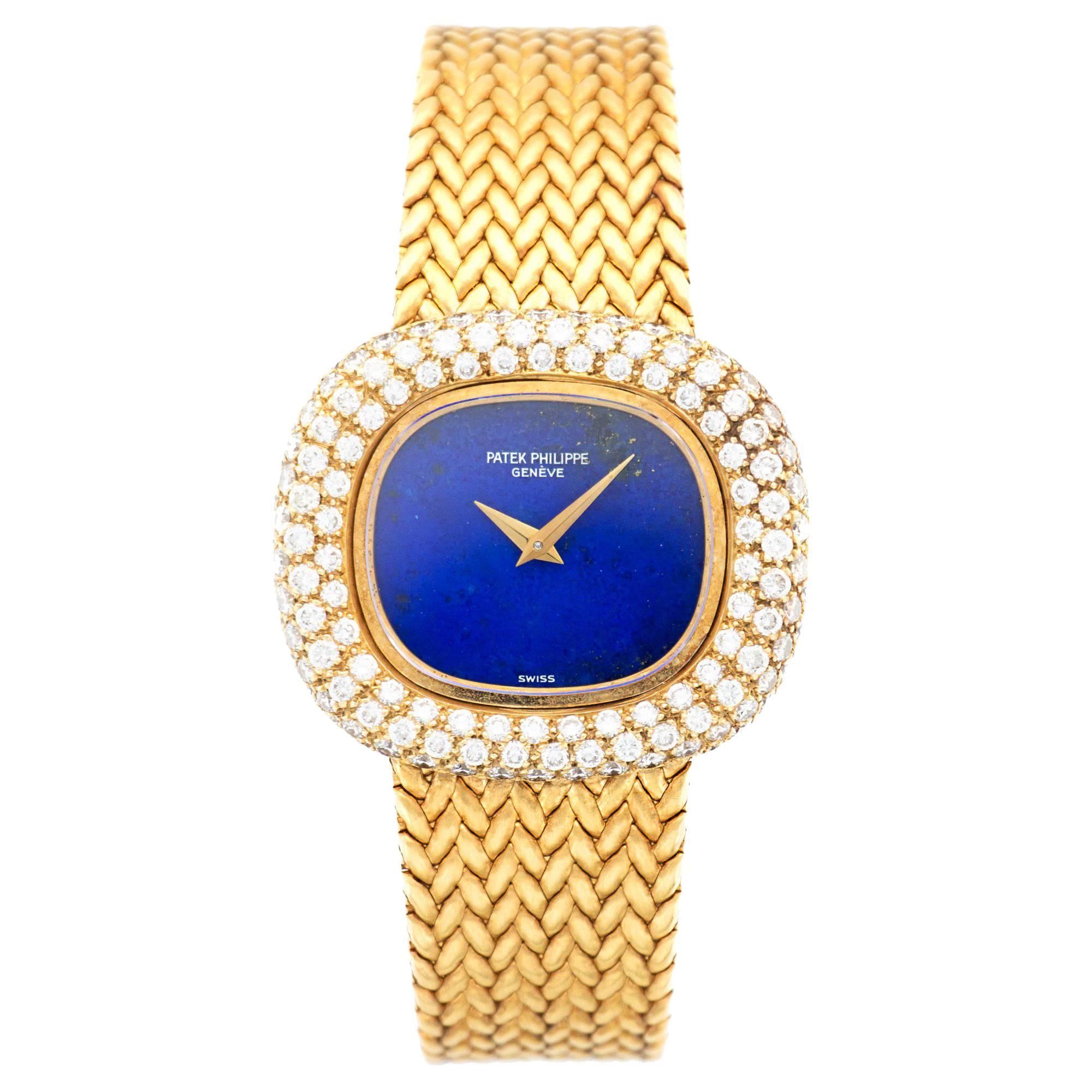 Patek Philippe Ladies Yellow Gold Diamond Manual Wind Bracelet Wristwatch 