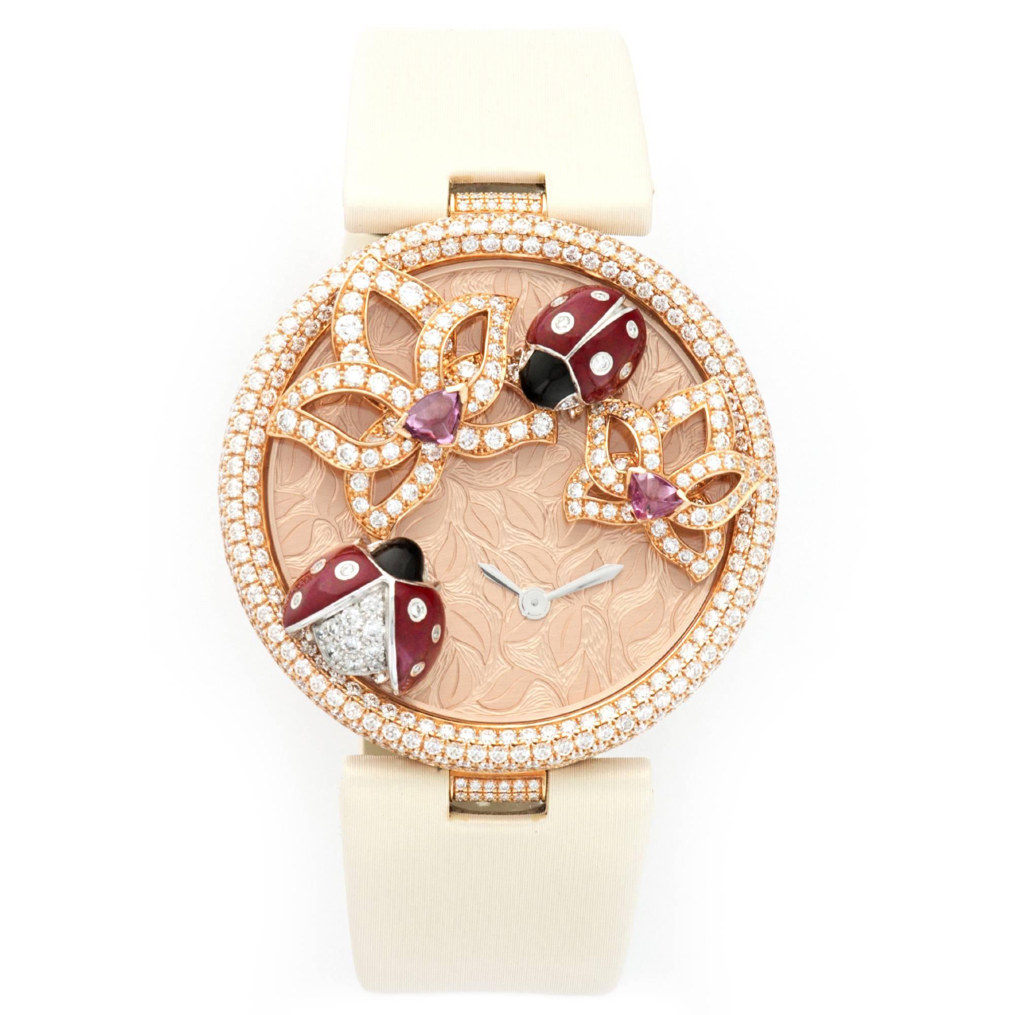 Cartier Rose Gold Coccinelles Diamond Wristwatch For Sale