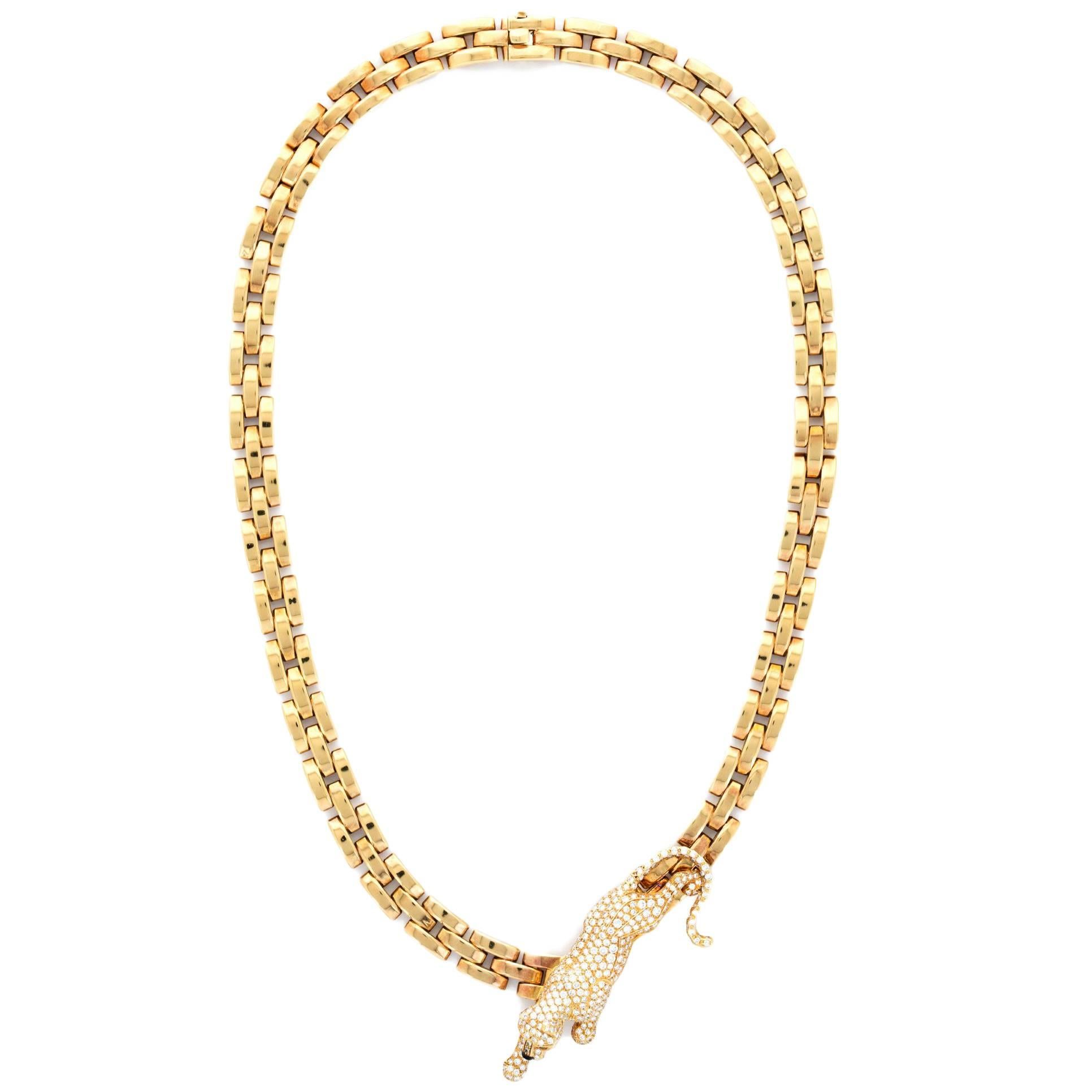 Lady Cartier Panthere Pave Diamond Gold Necklace For Sale