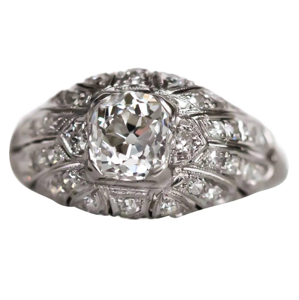 1910 Edwardian GIA Certified 1.17 Carat Diamond Platinum Engagement Ring